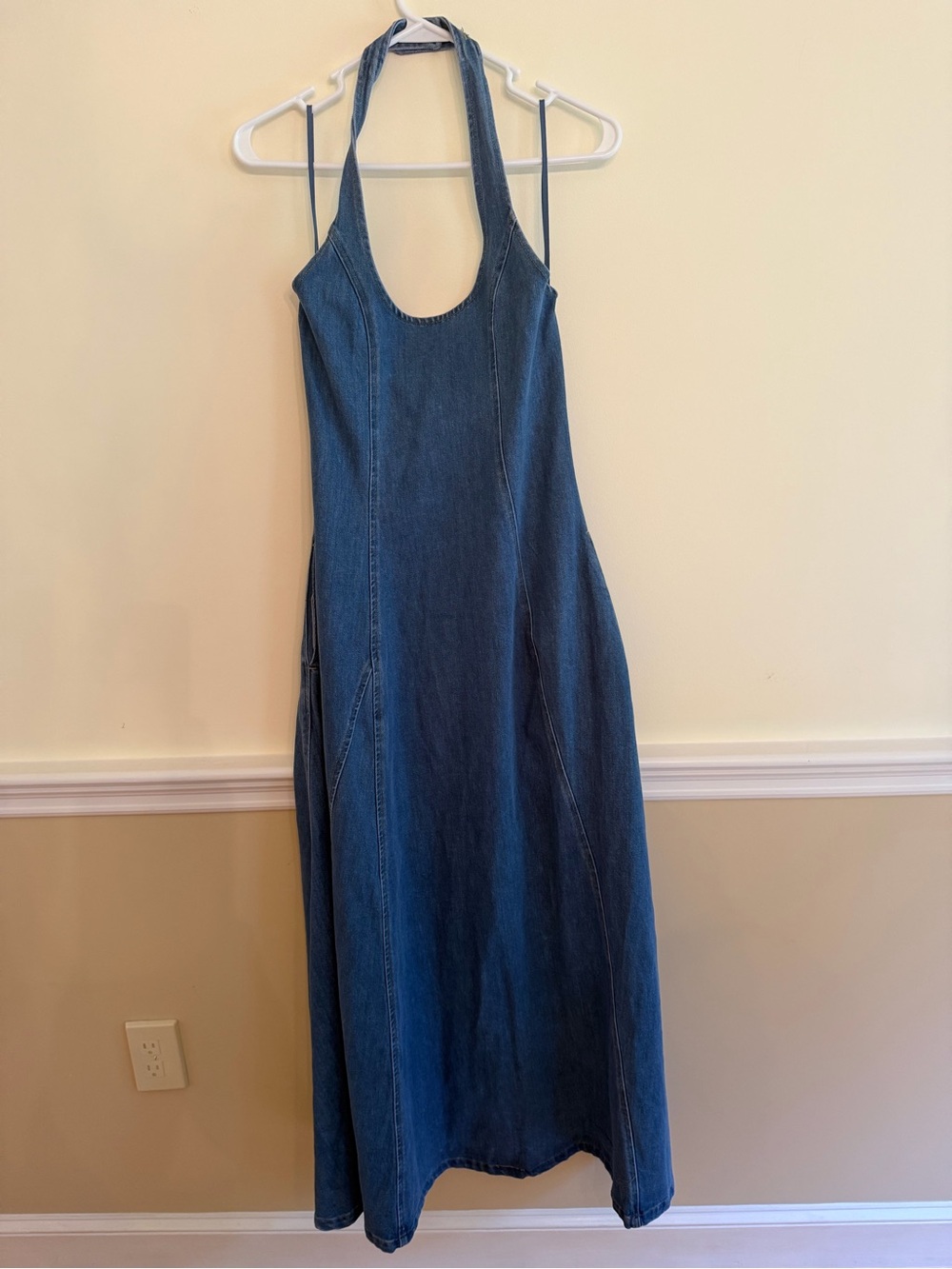 Elodie Denim Halter Maxi Dress - Blue - Picture 3 of 7